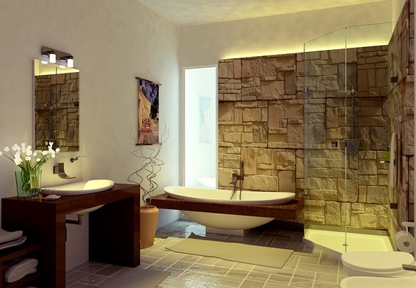 Desain Kamar Mandi Hotel Minimalis Yang Cantik dengan dinding batu alam