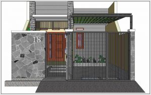 Model pagar batu alam rumah minimalis type 36 kombinasi logam